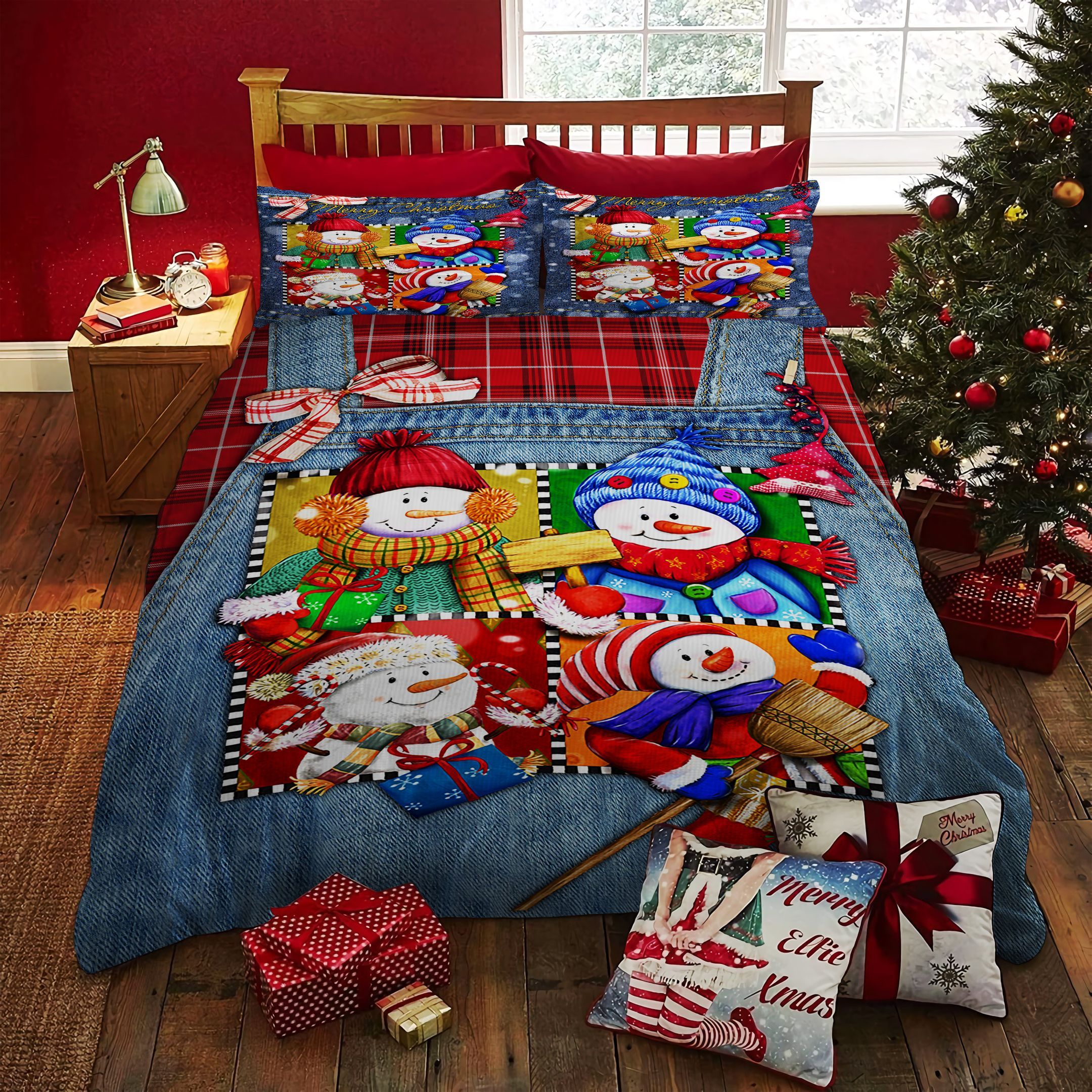Snow Man Christmas Bedding Set