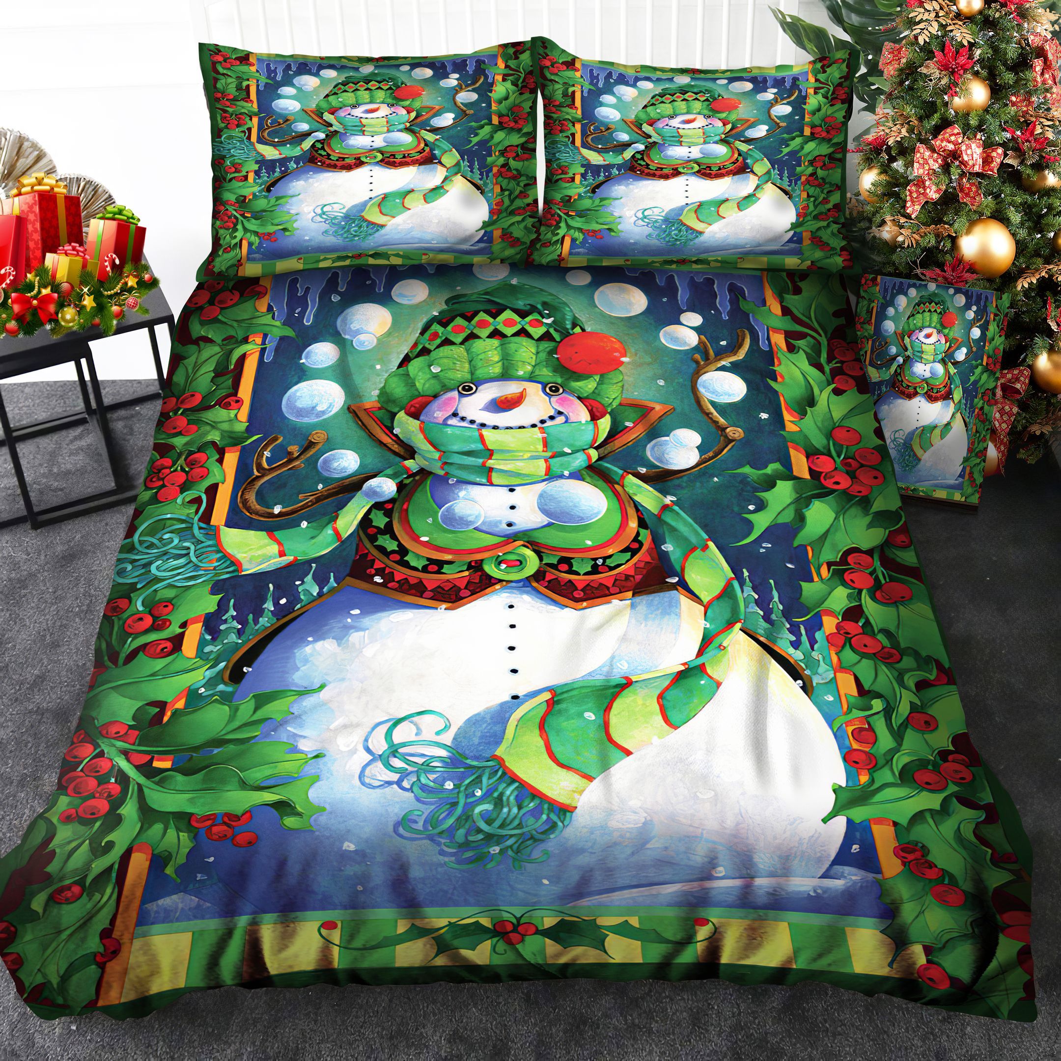 Snow Man Christmas Bedding Set