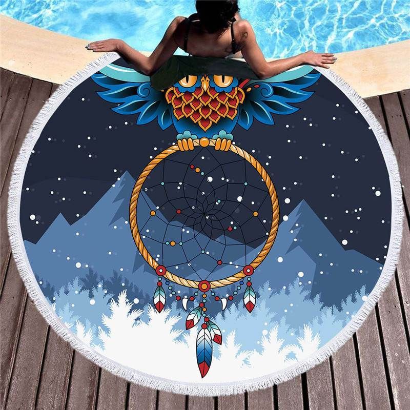 Snow Mountain And Dream Catcher Printed Round Beach Towel
