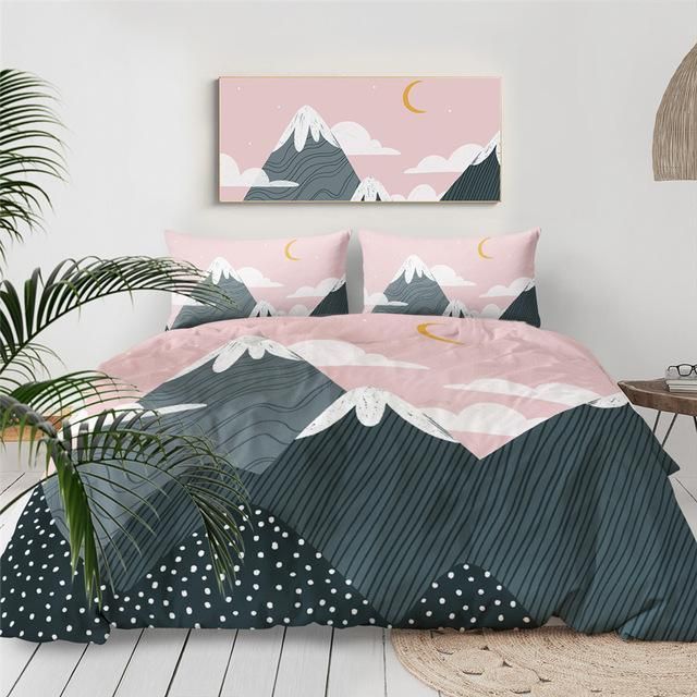 Snow Mountains Pink Sky Bedding Set