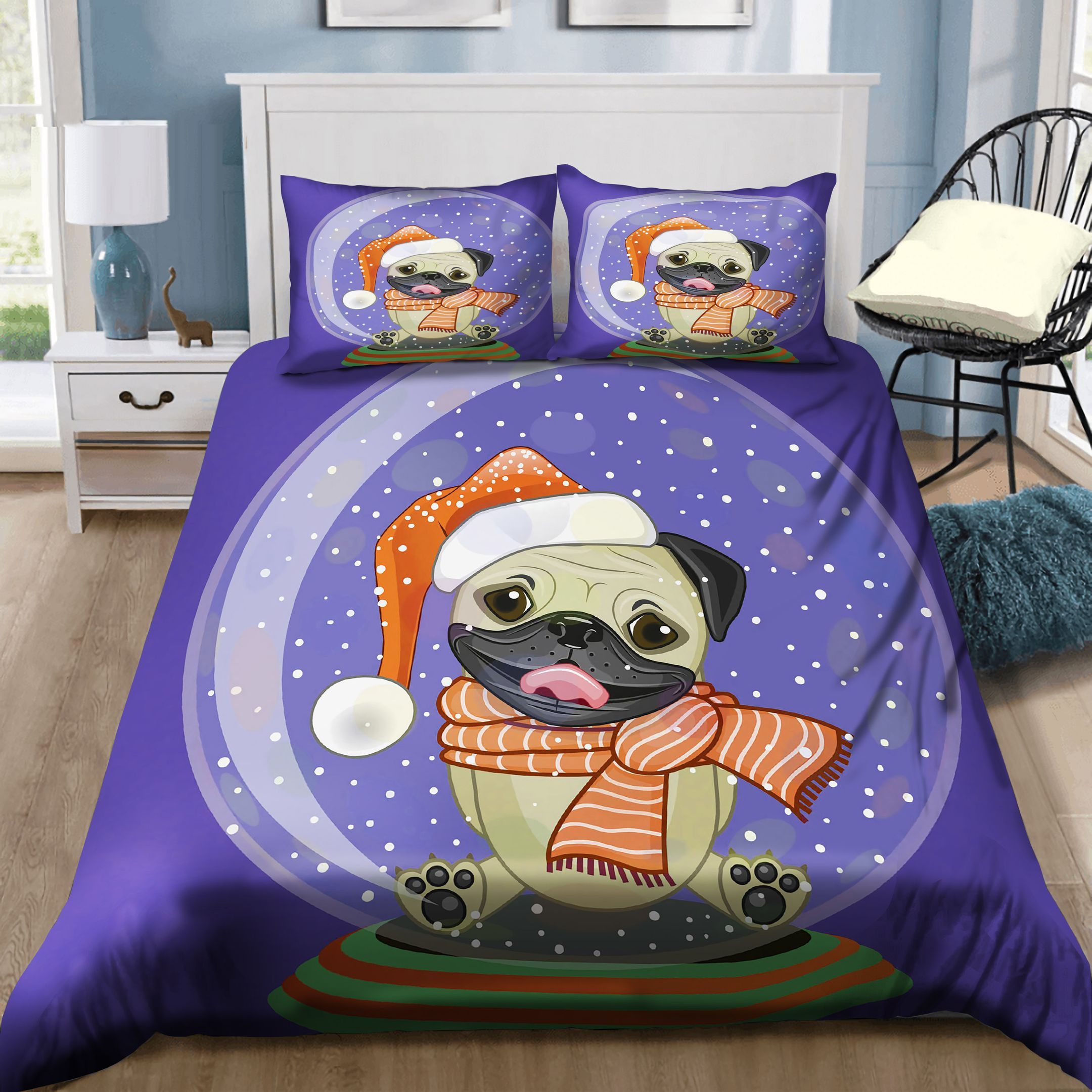 Snow Pug Merry Christmas Bedding Set
