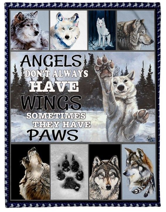 Snow Wolf Angels Have Paws Sherpa Fleece Blanket