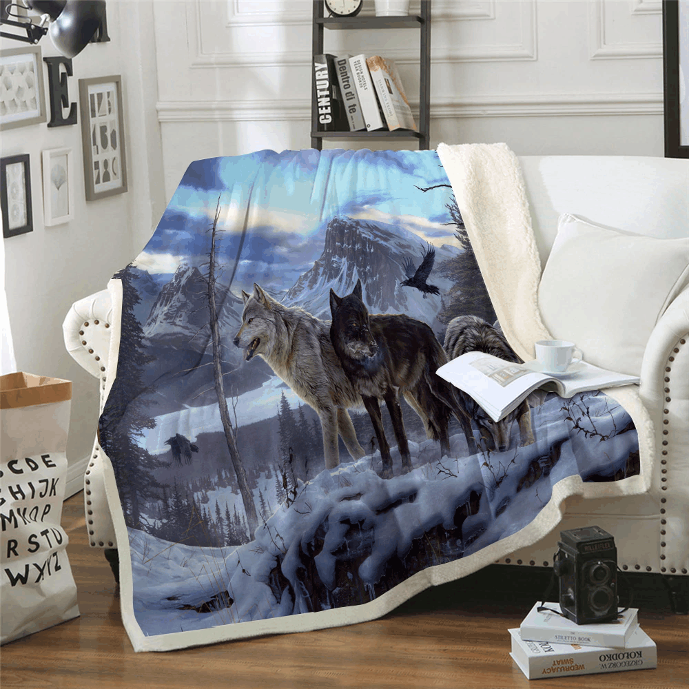Snow Wolf Sherpa Fleece Blanket