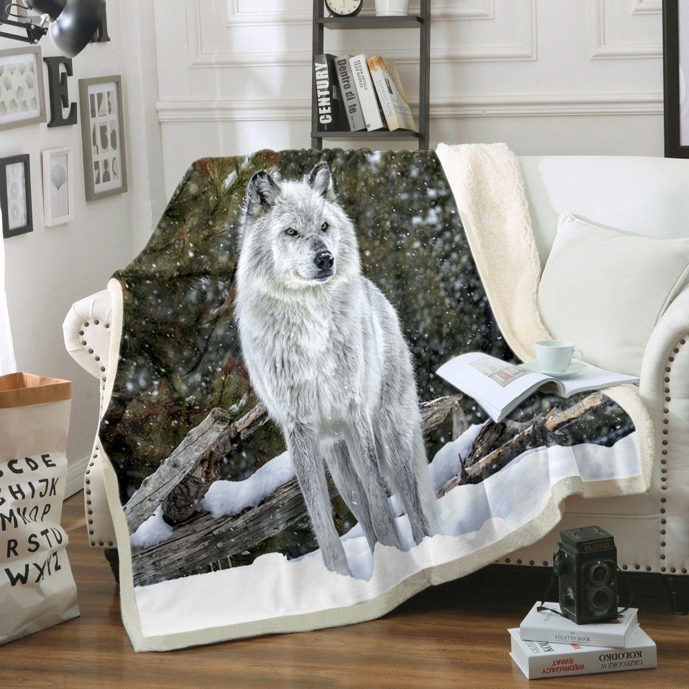 Snow Wolf Sherpa Fleece Blanket
