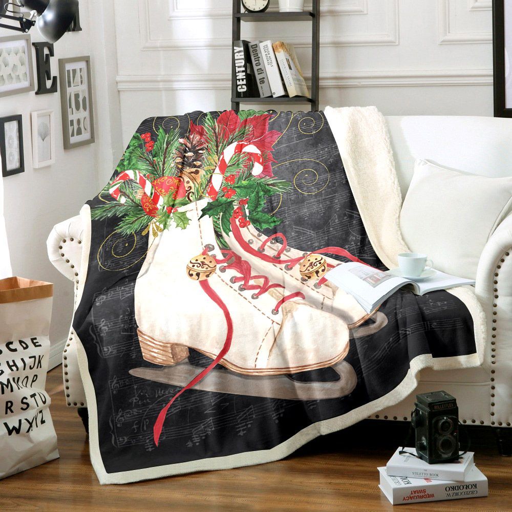 Snowboard Boots Christmas Sherpa Fleece Blanket