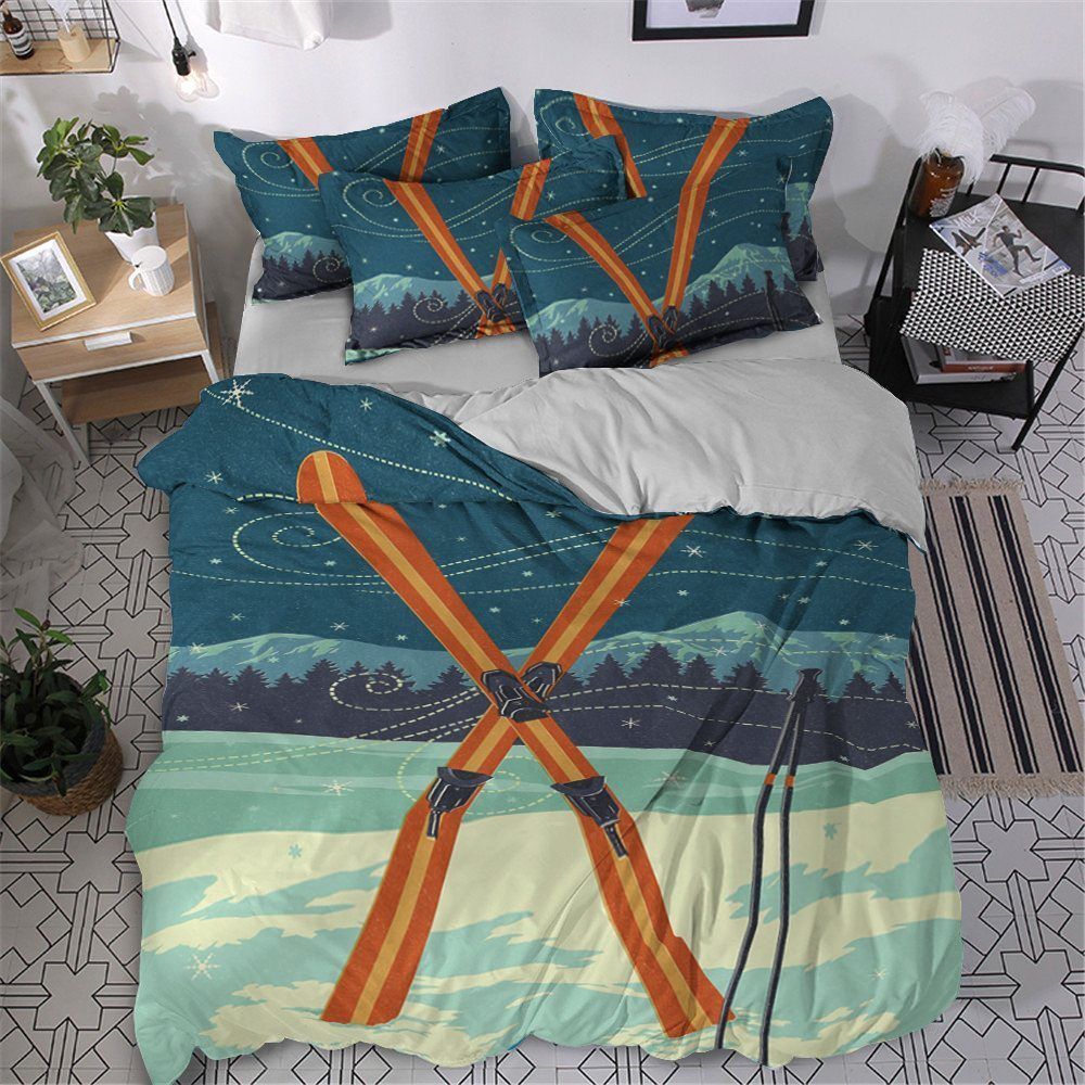 Snowboard Cotton Bed Sheets Spread Comforter Bedding Set