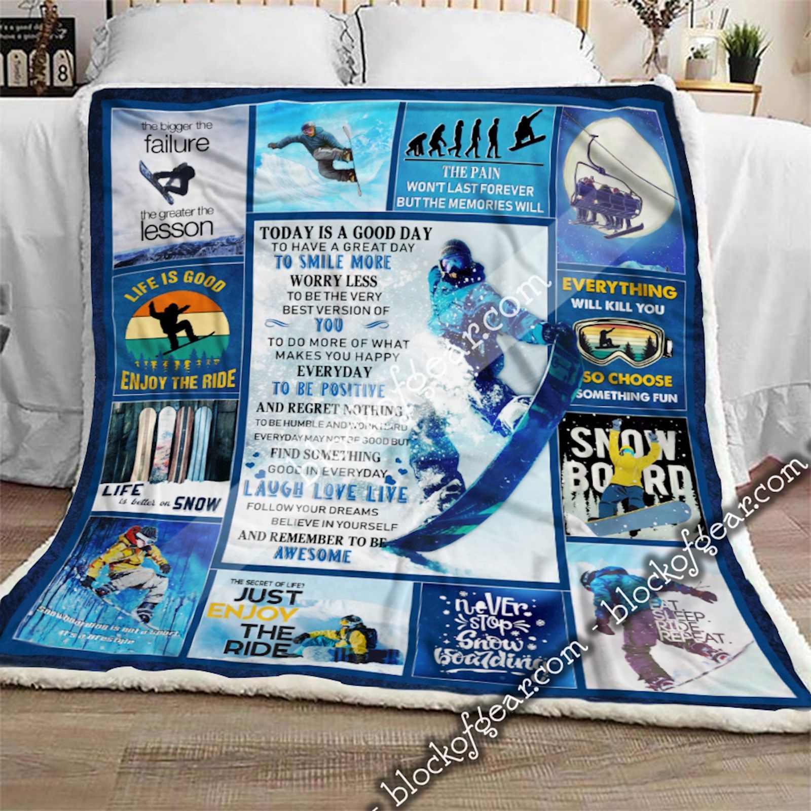 Snowboarding Sherpa Fleece Blanket