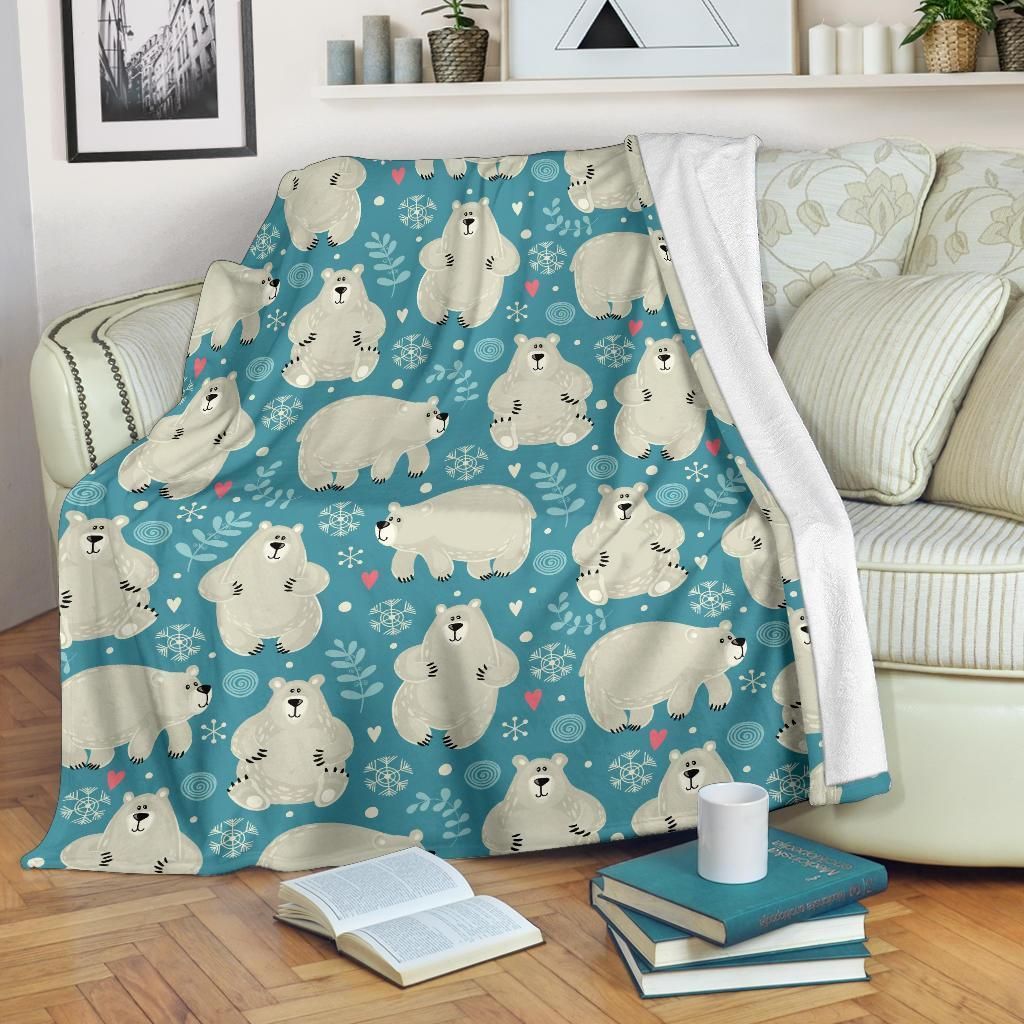 Snowflake Bear Pattern Print Design Fleece Blanket