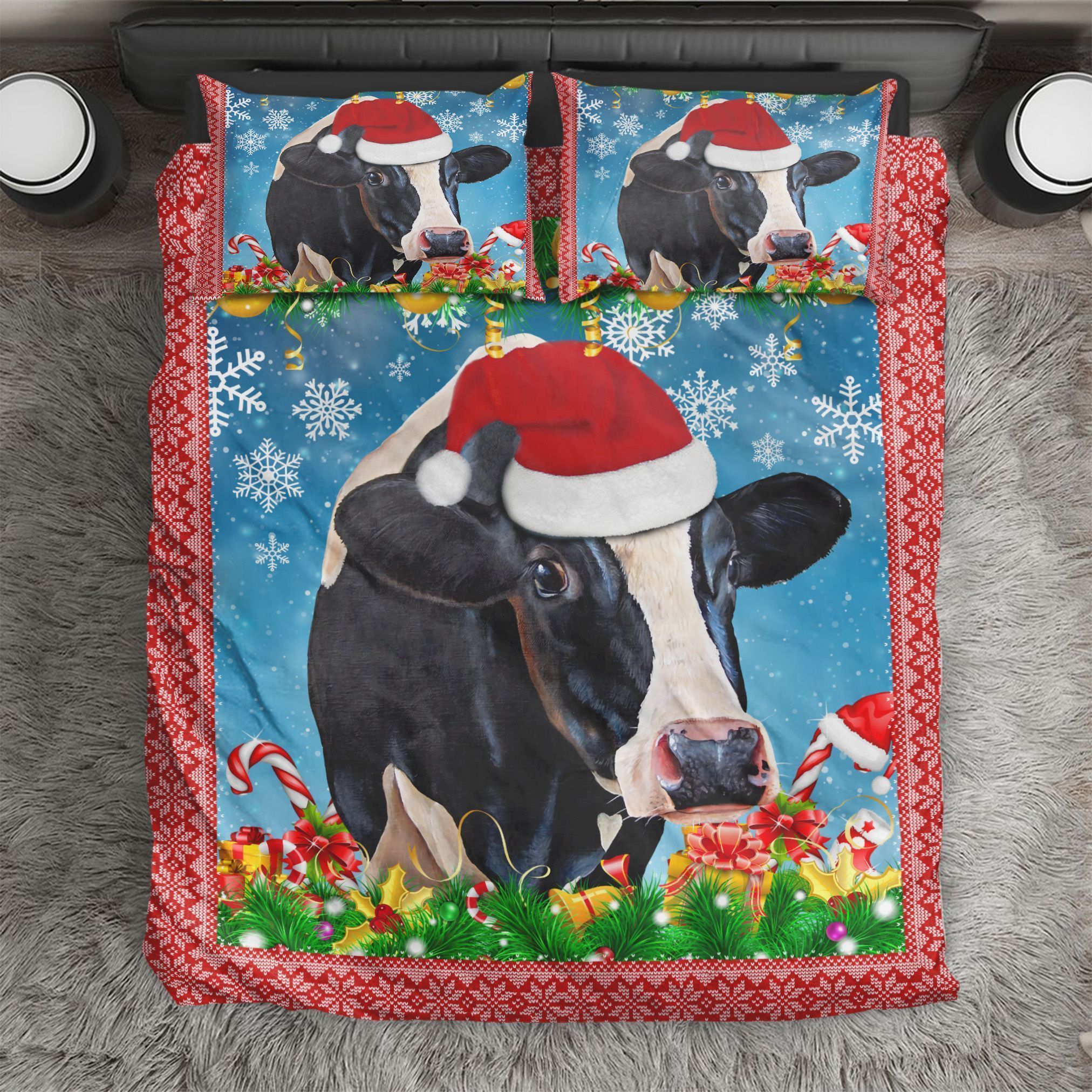 Snowflake Cow Happy On Christmas Day Bedding Set