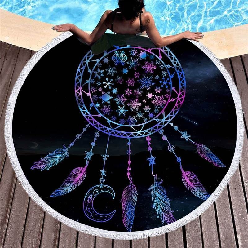 Snowflake Dream Catcher Printed Round Beach Towel