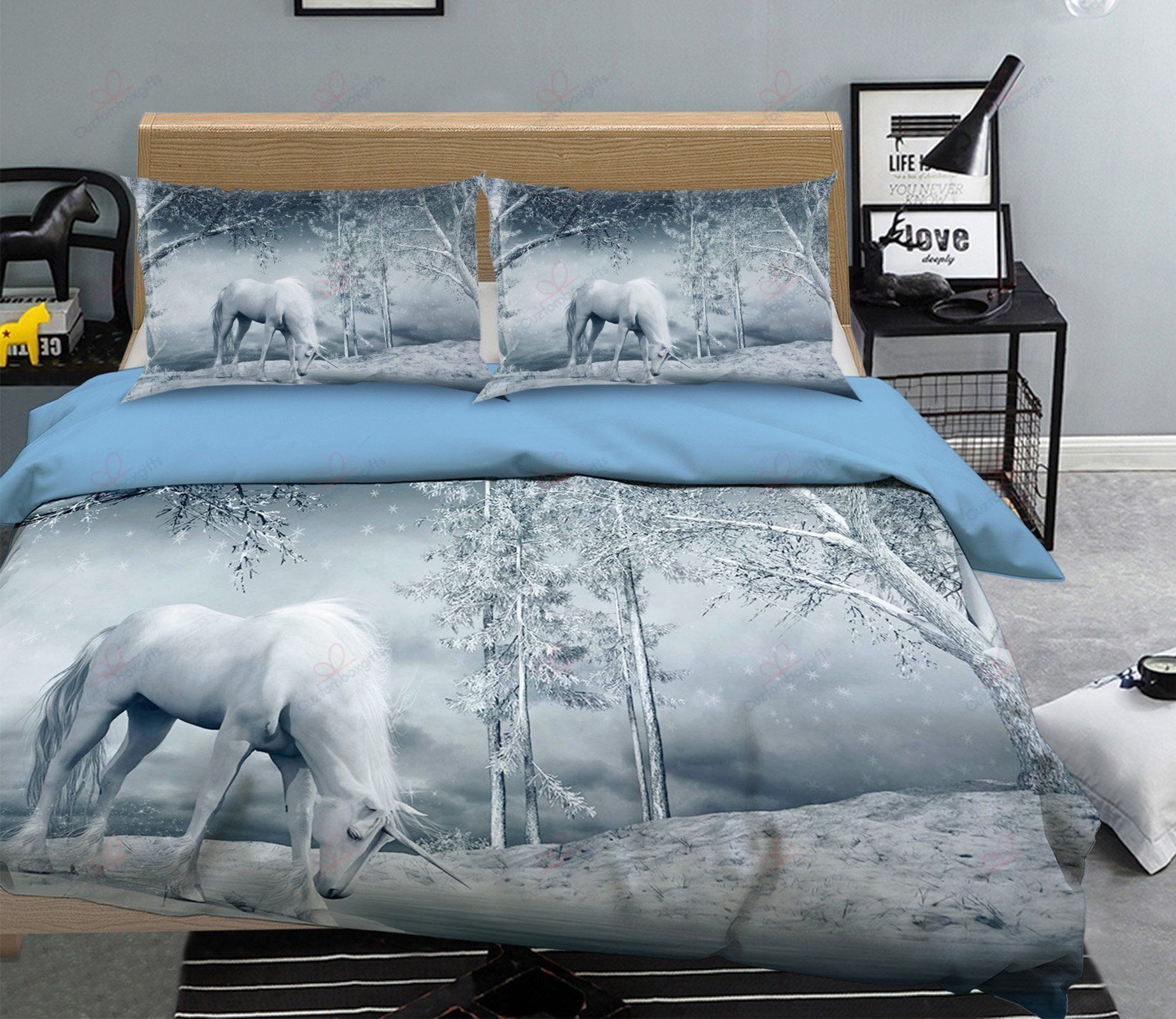 Snowflake Unicorn Printed Bedding Set