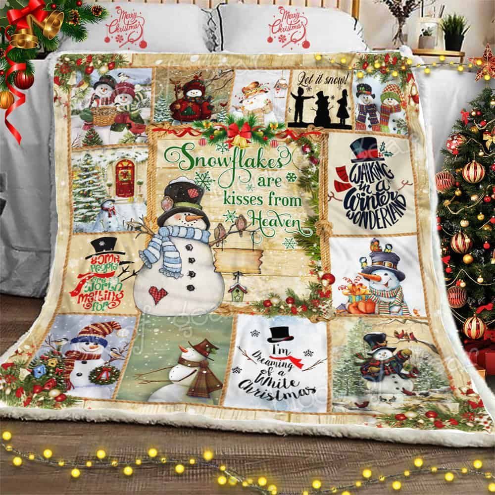 Snowflakes Are Kisses from Heaven Snowman Fleece Blanket
