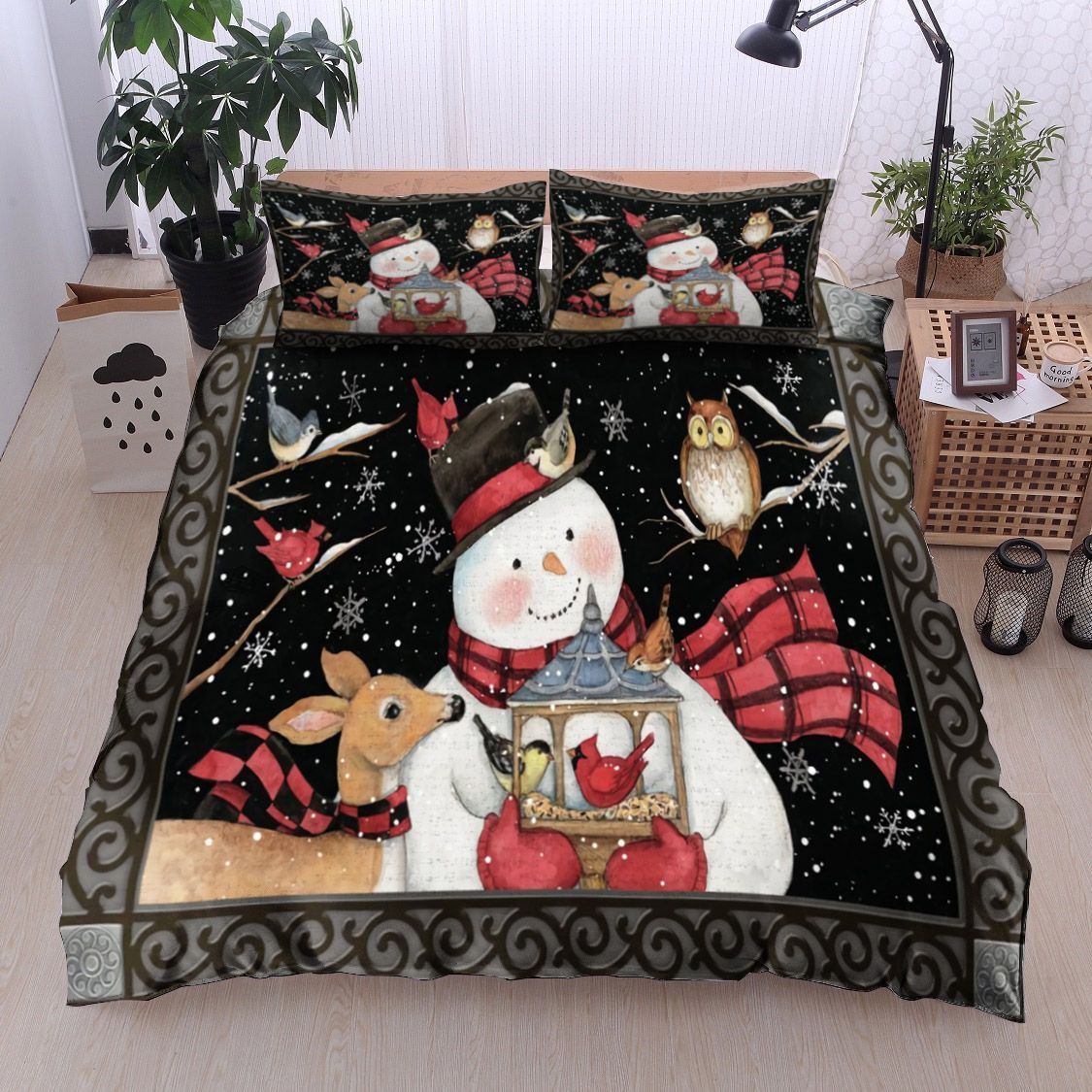 Snowman And Animals Christmas Bedding Set