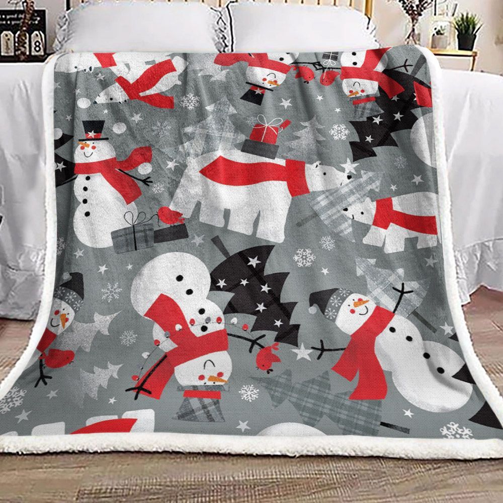 Snowman And Bear Sherpa Fleece Blanket