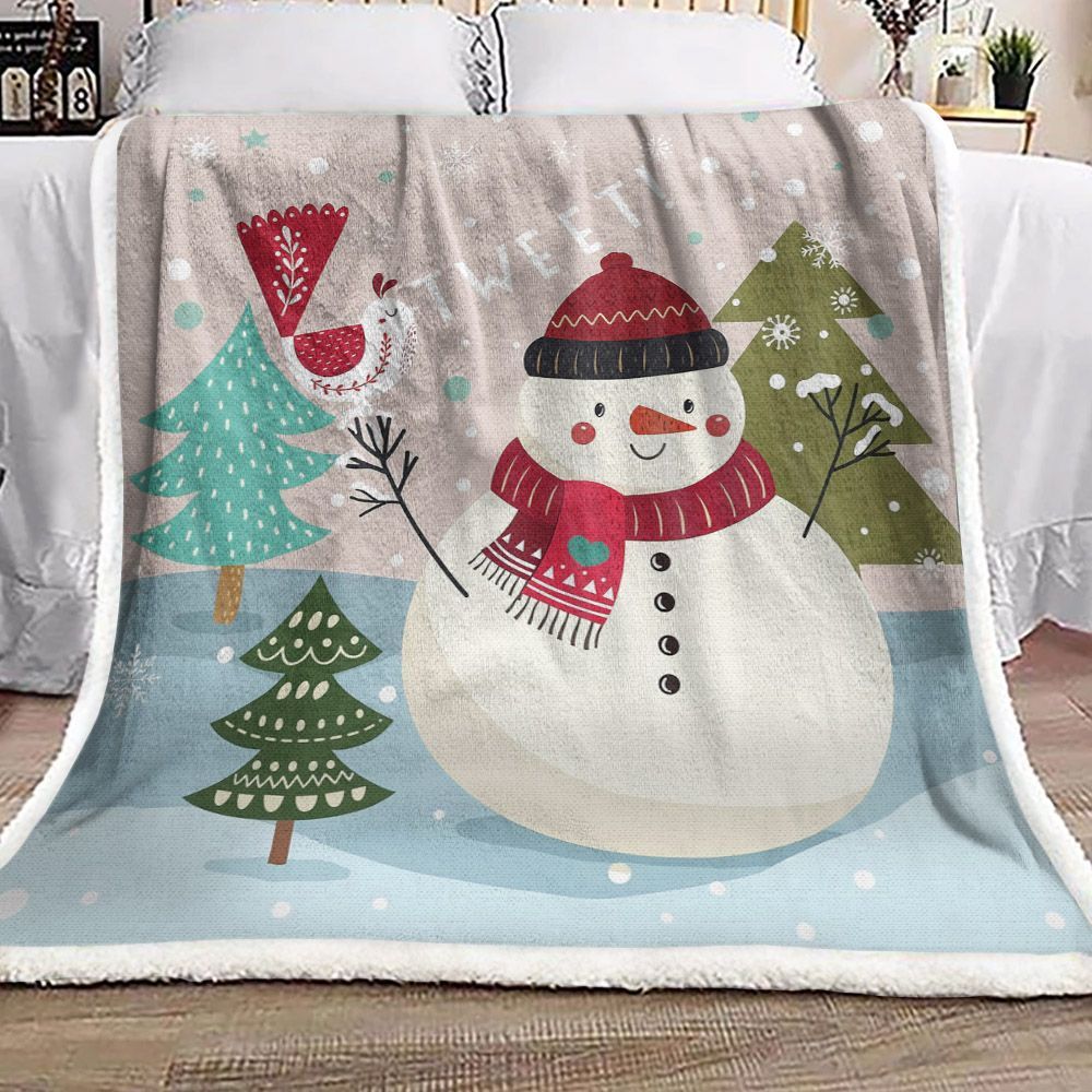 Snowman And Bird Sherpa Fleece Blanket