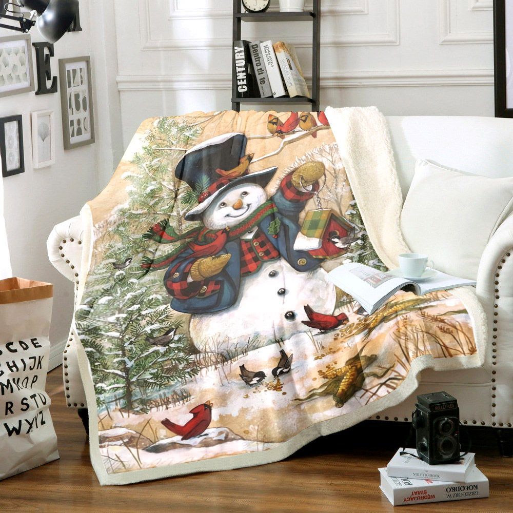 Snowman And Cardinals Sherpa Fleece Blanket