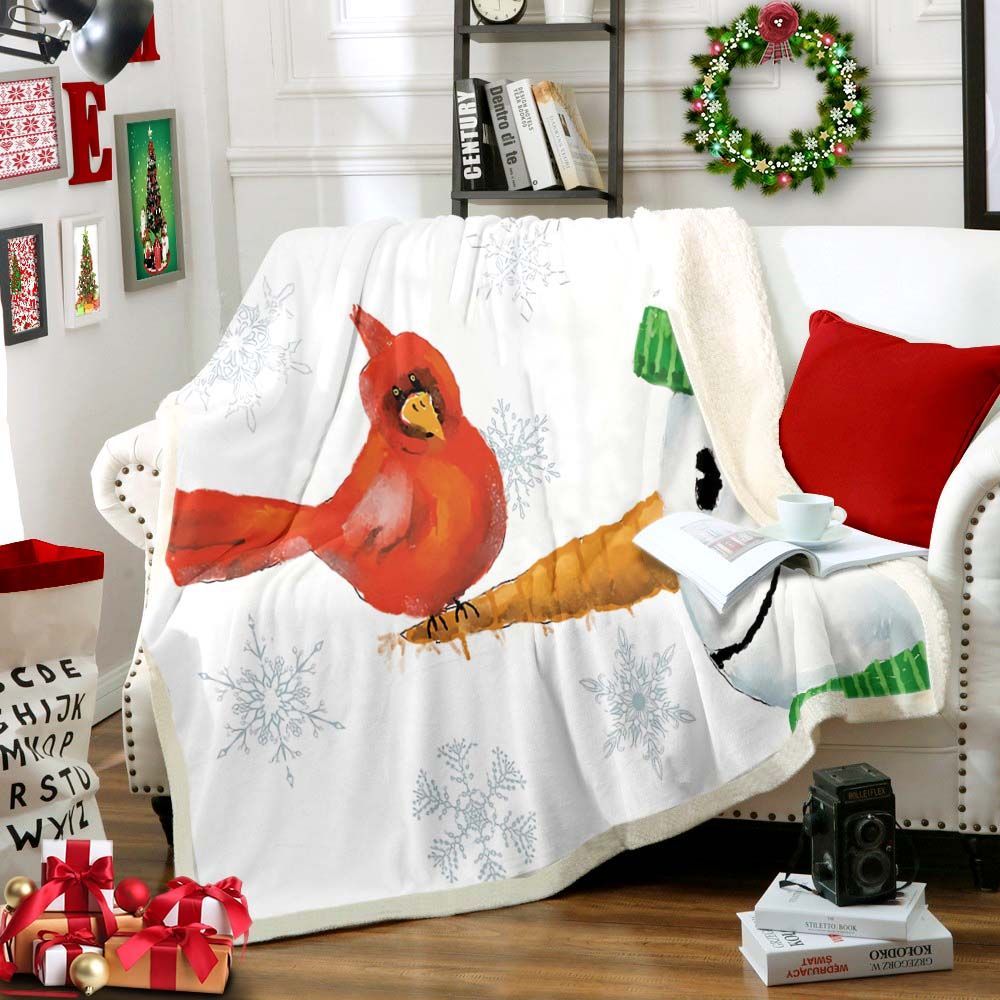 Snowman And Cardinals Sherpa Fleece Blanket