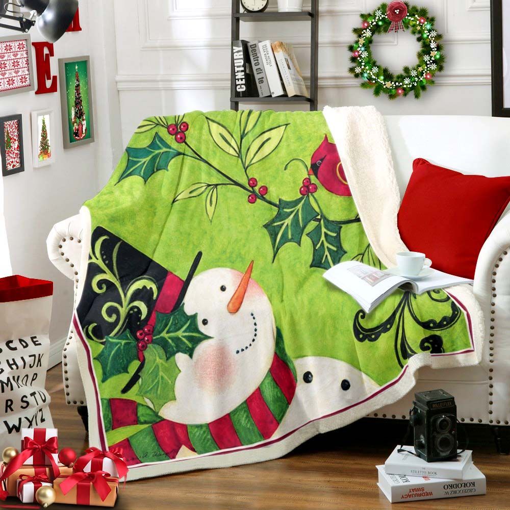 Snowman And Cardinals Sherpa Fleece Blanket