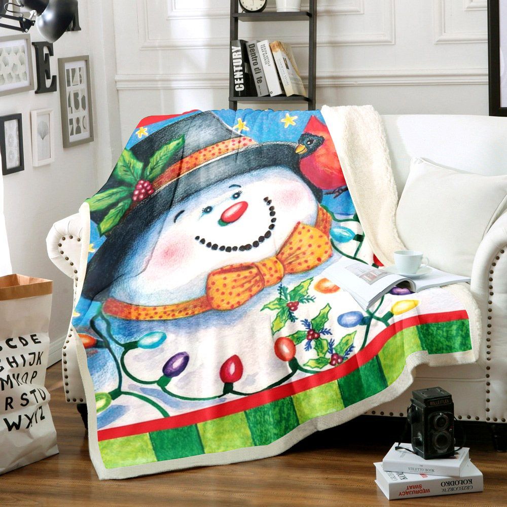 Snowman And Cardinals Sherpa Fleece Blanket