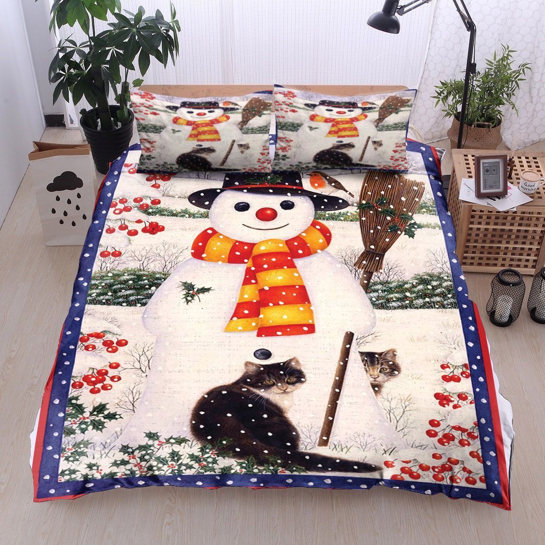 Snowman And Cat Bedding Set