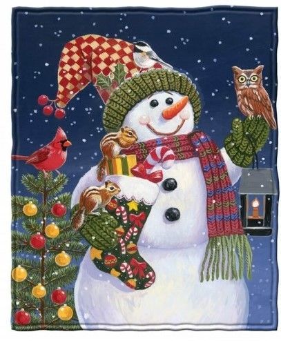 Snowman And Christmas Animals Sherpa Fleece Blanket