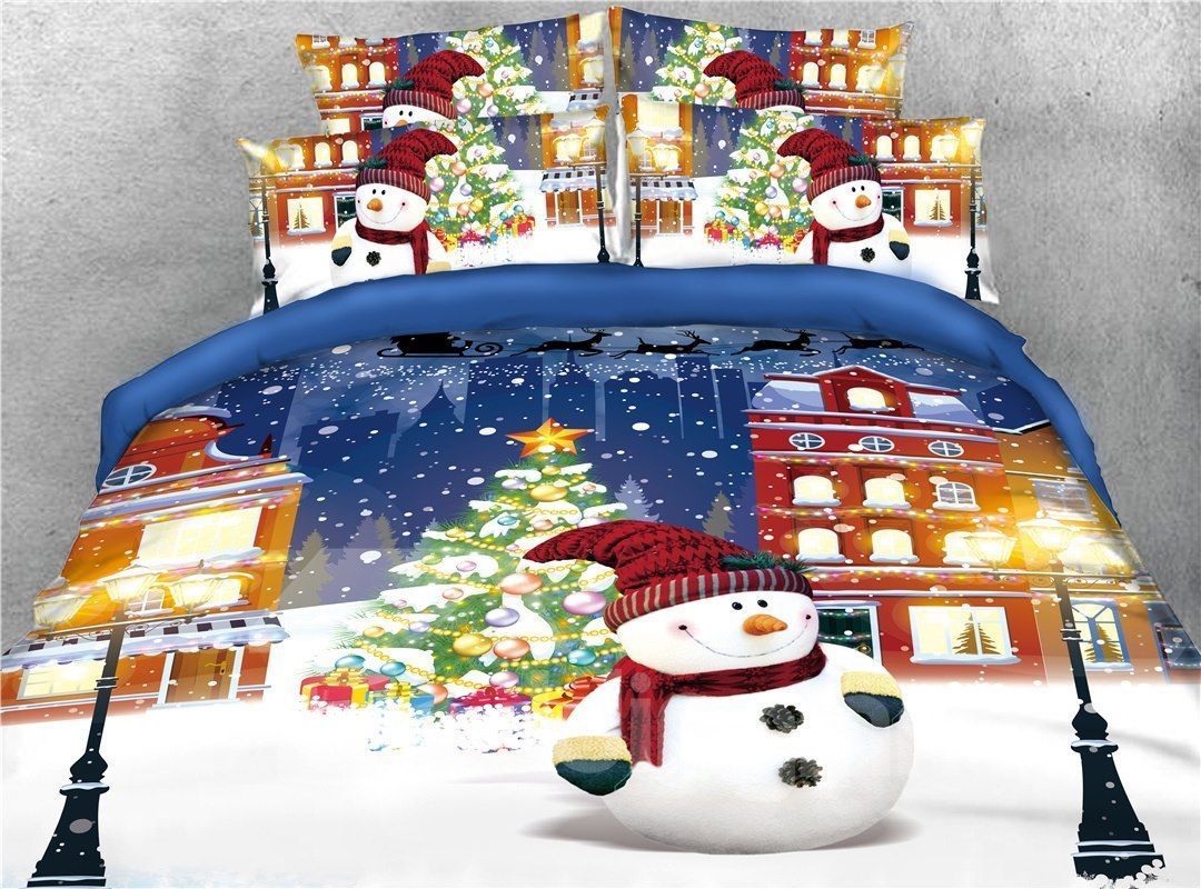 Snowman And Christmas Tree Bedding Set