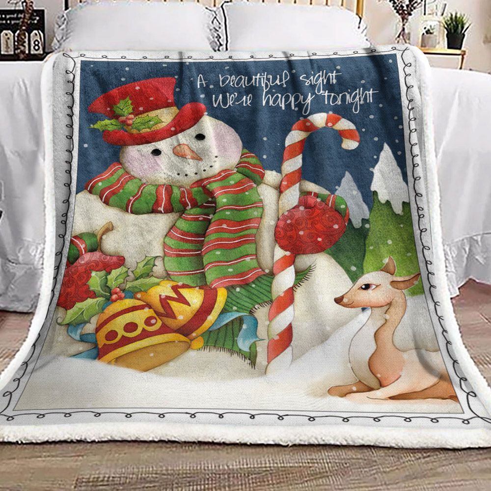 Snowman And Deer Christmas Sherpa Fleece Blanket