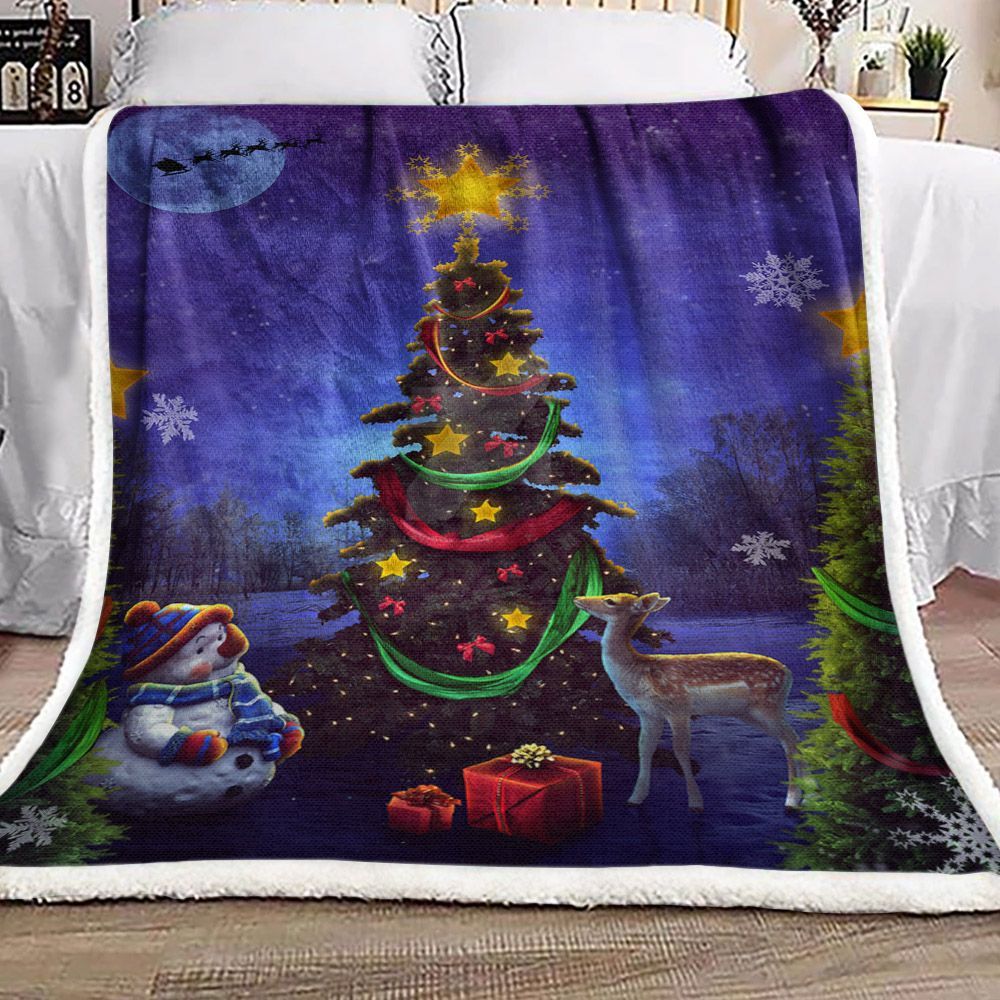 Snowman And Deer Christmas Sherpa Fleece Blanket