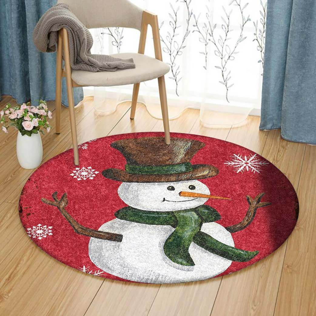 Snowman And Snow Round Carpet
