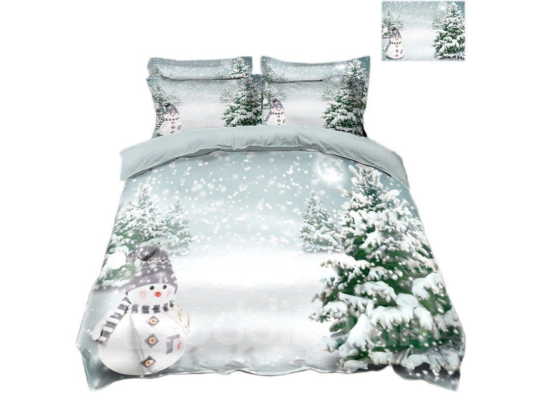 Snowman And Snow Scene Bedding Set