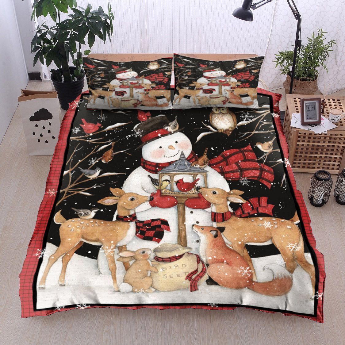 Snowman Animals Christmas Bedding Set