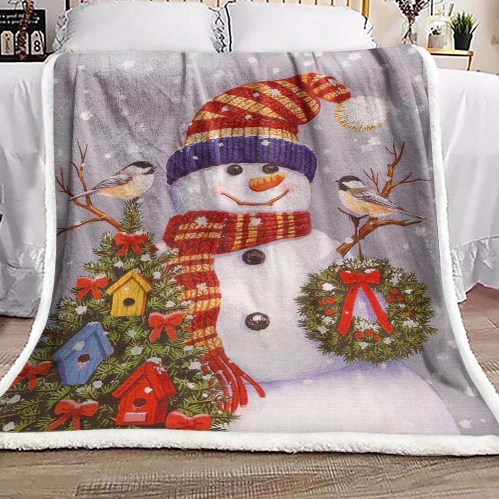 Snowman Bird Sherpa Fleece Blanket