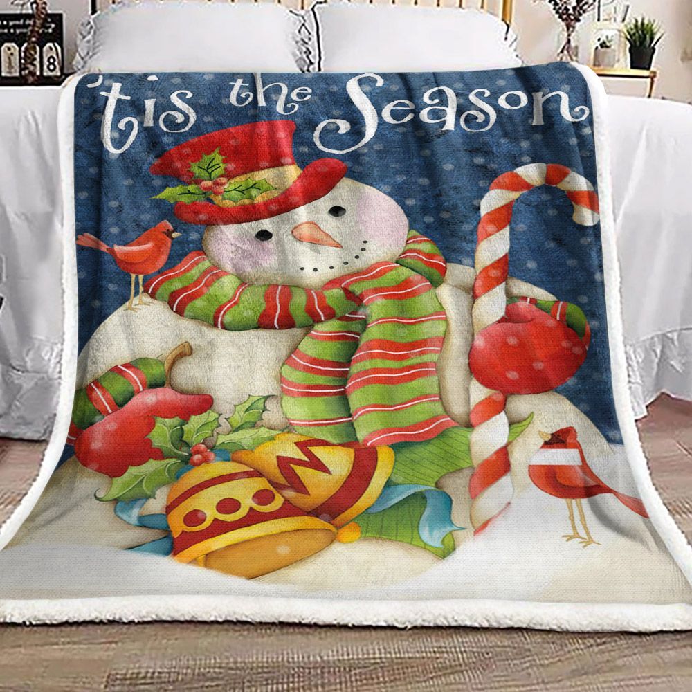 Snowman Cardinal Christmas Sherpa Fleece Blanket