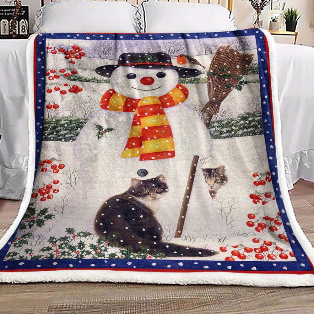 Snowman Cat Sherpa Fleece Blanket