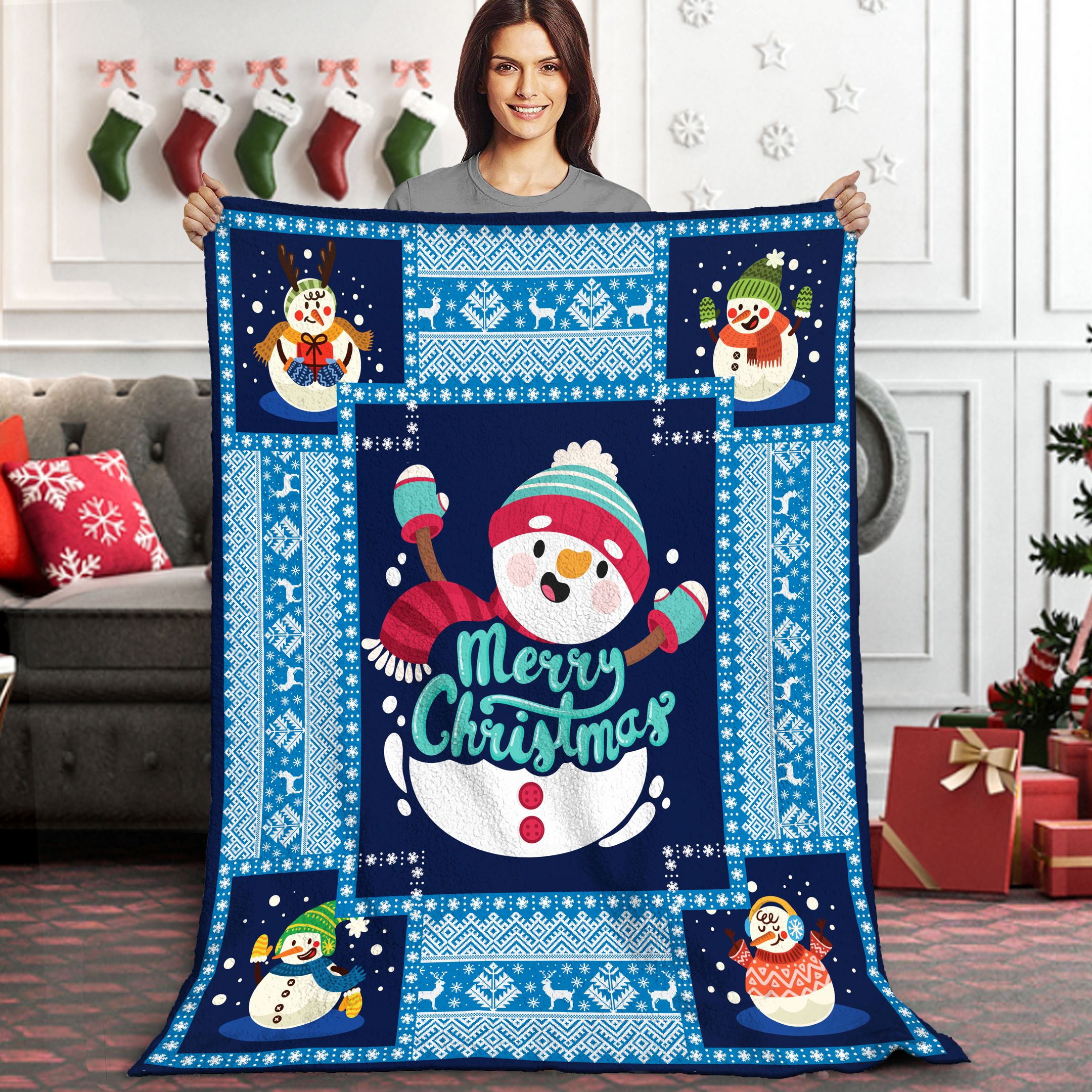Snowman Christmas Sherpa Fleece Blanket