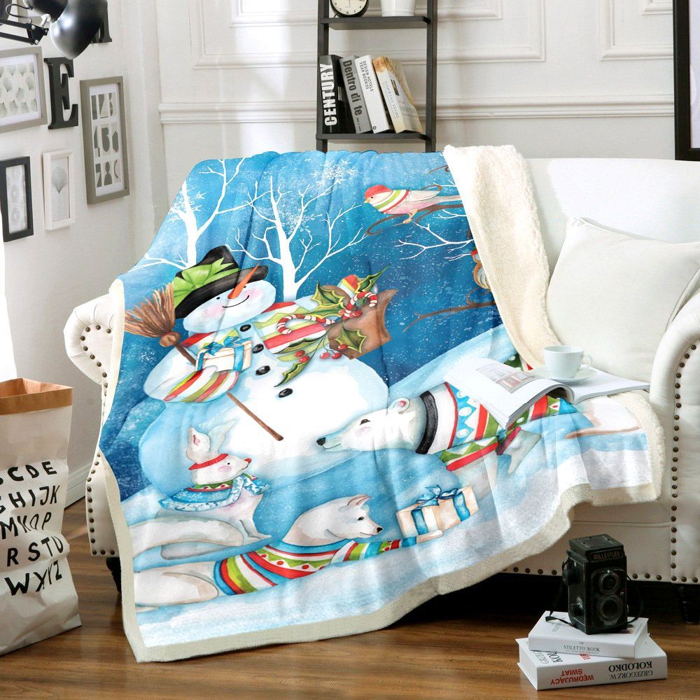 Snowman Christmas Sherpa Fleece Blanket