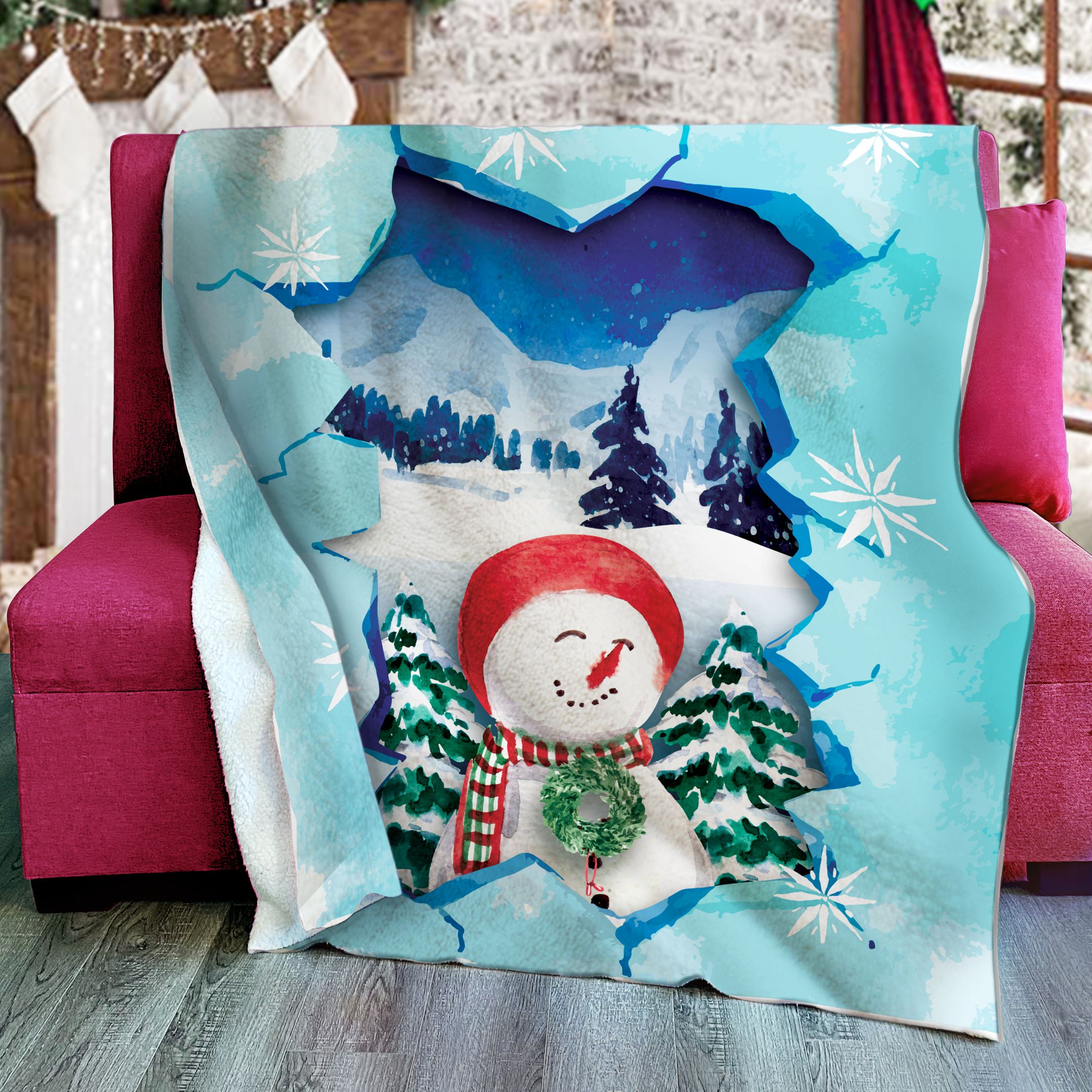 Snowman Christmas Sherpa Fleece Blanket