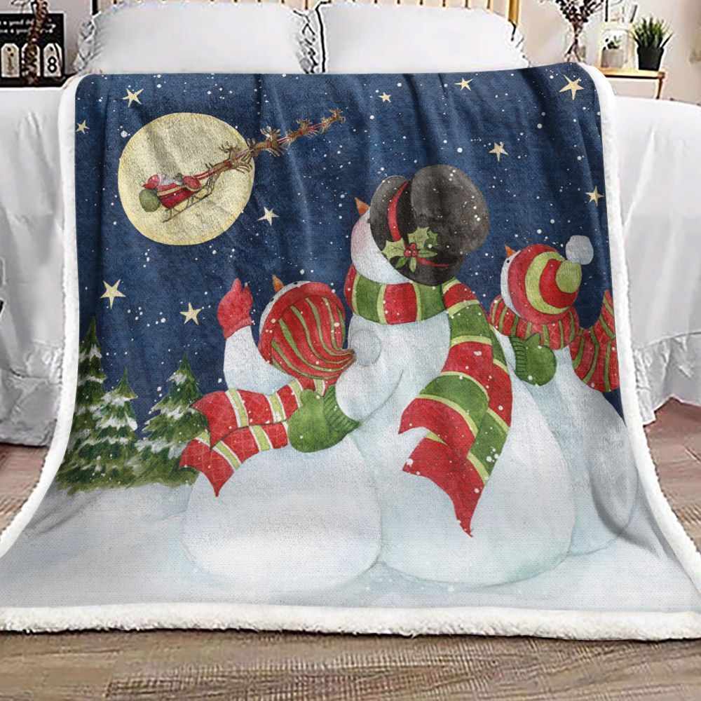 Snowman Family And Santa Claus Sherpa Fleece Blanket
