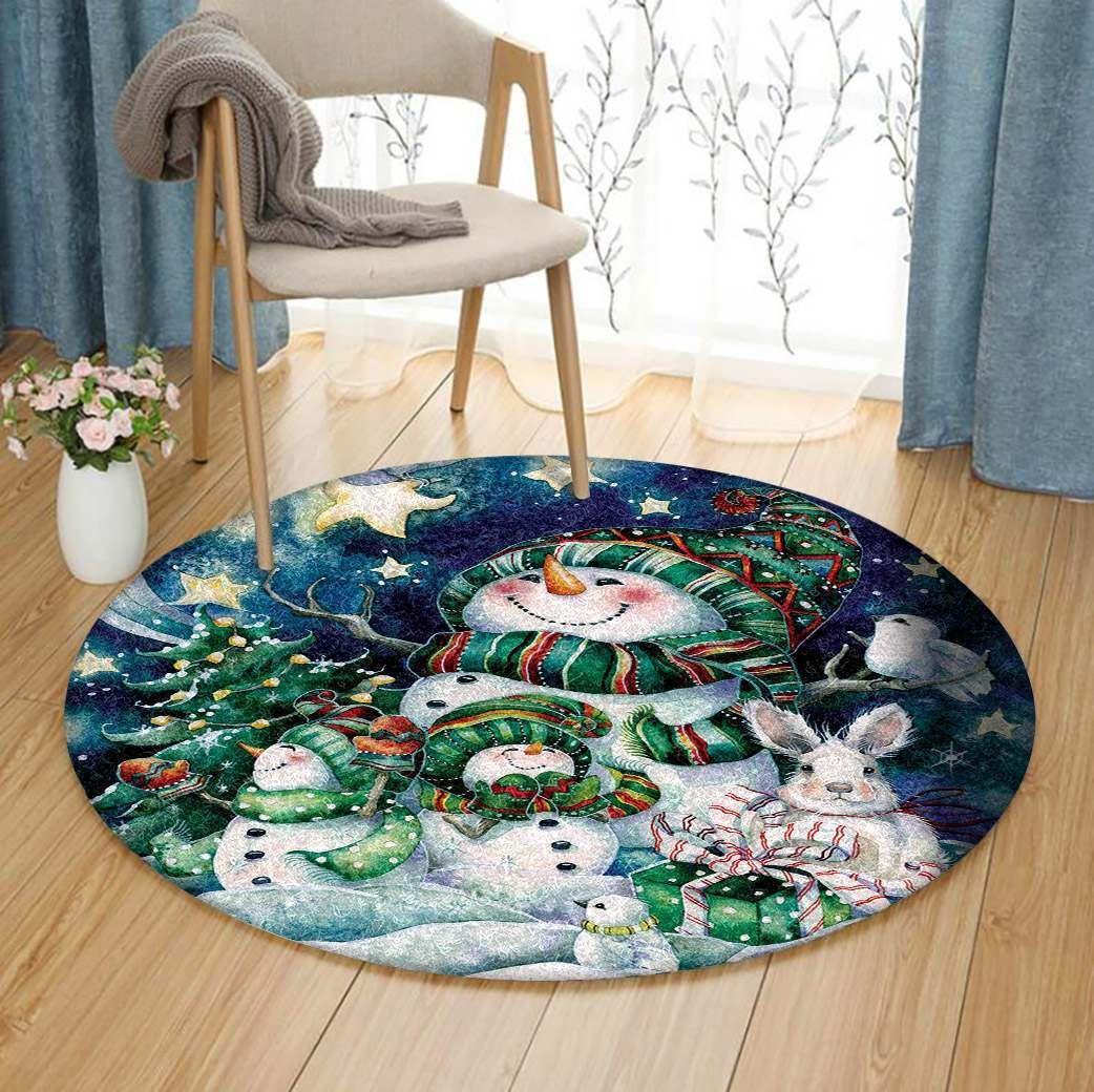 Snowman Family Christmas Round Carpet