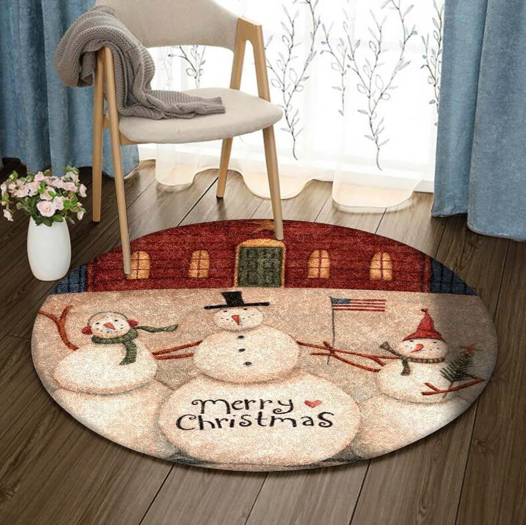 Snowman Family Merry Christmas Round Carpet