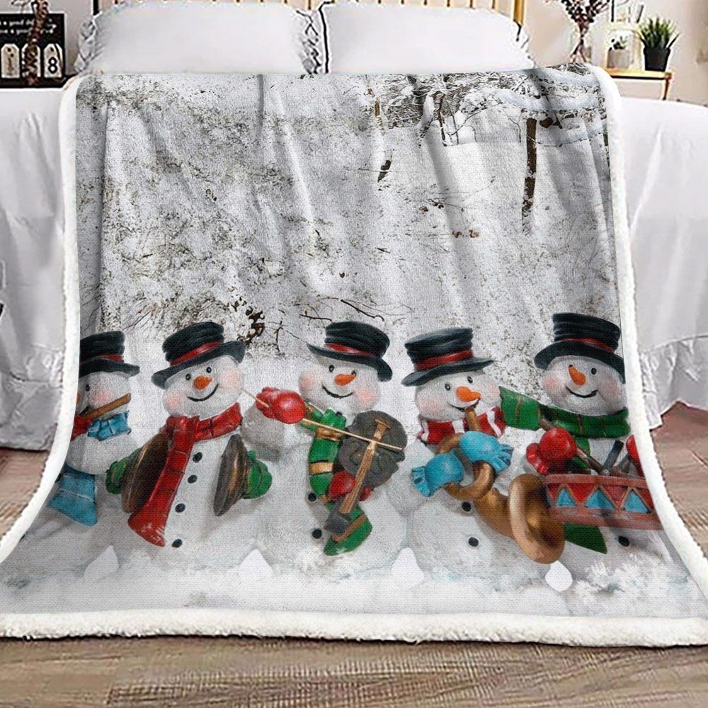 Snowman Happy Sherpa Fleece Blanket