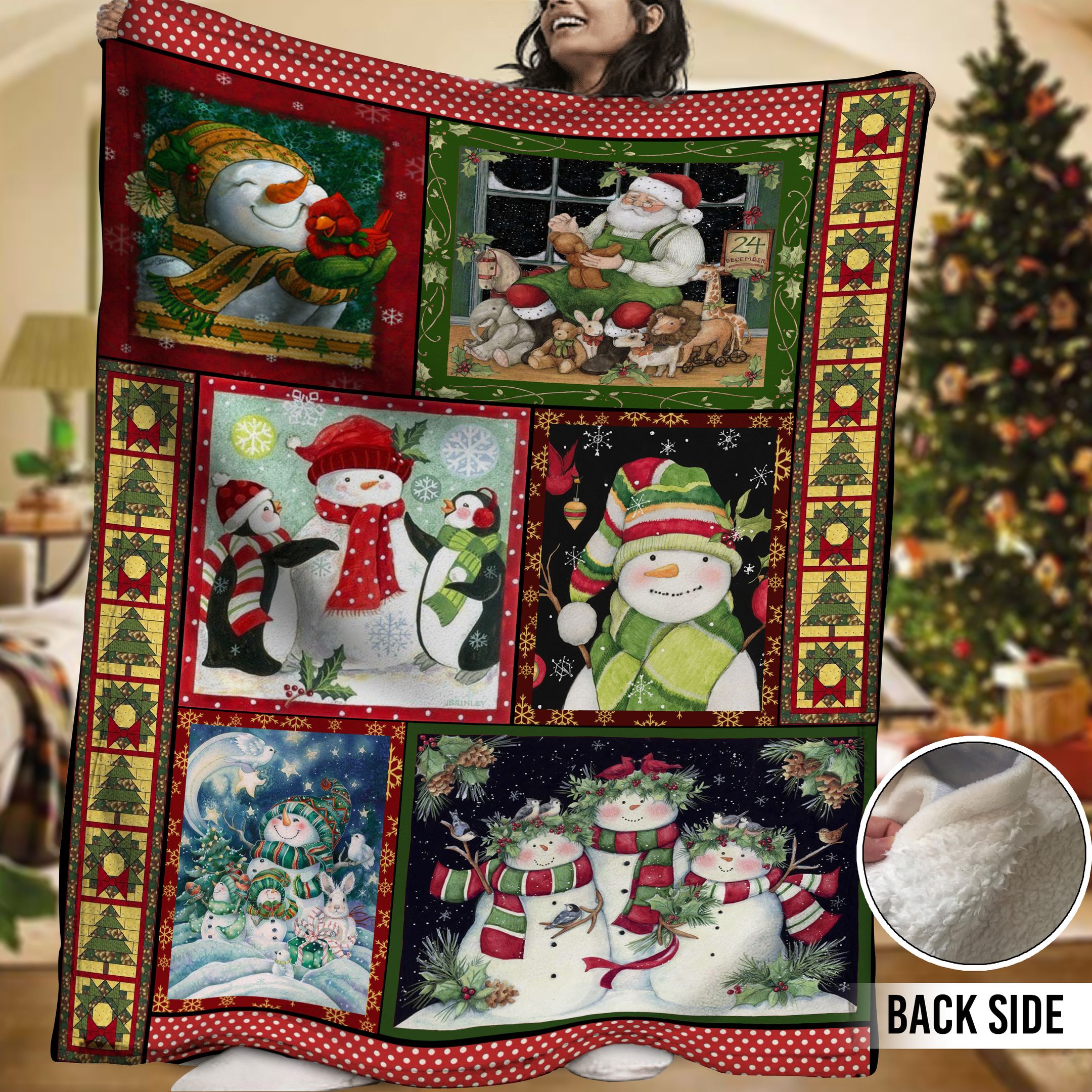 Snowman Sherpa Fleece Blanket