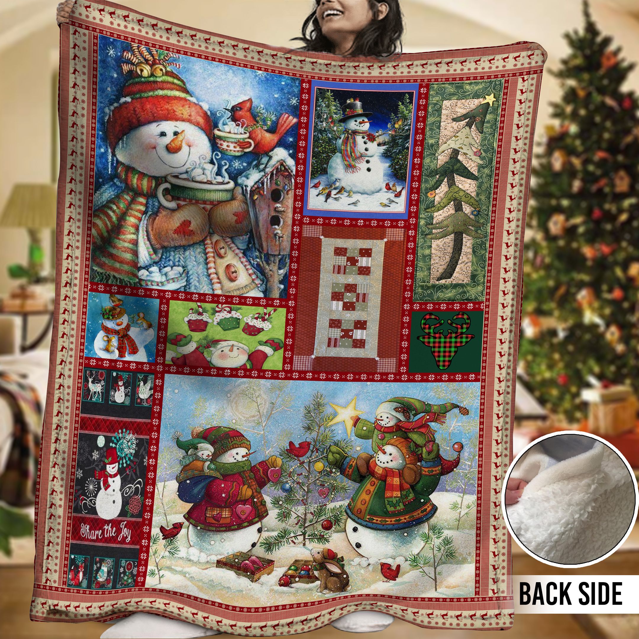 Snowman Sherpa Fleece Blanket