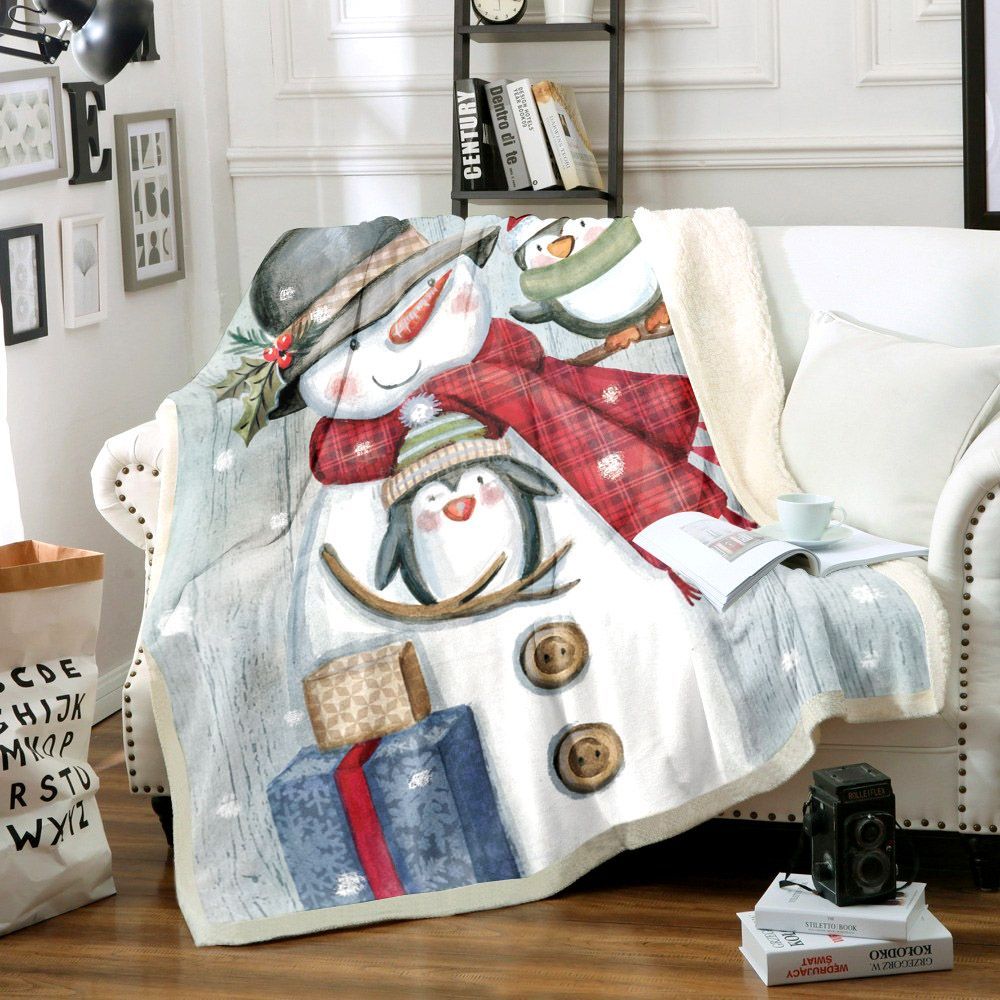 Snowman Sherpa Fleece Blanket