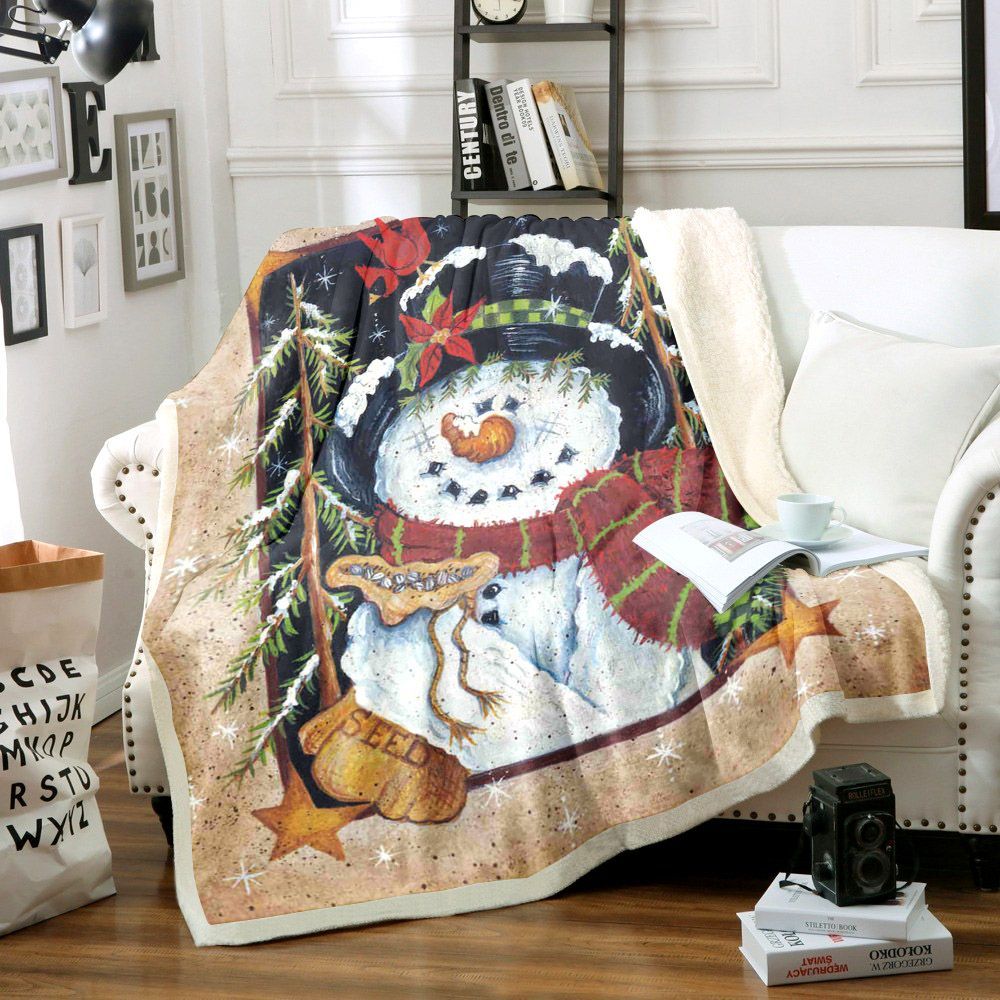 Snowman Sherpa Fleece Blanket