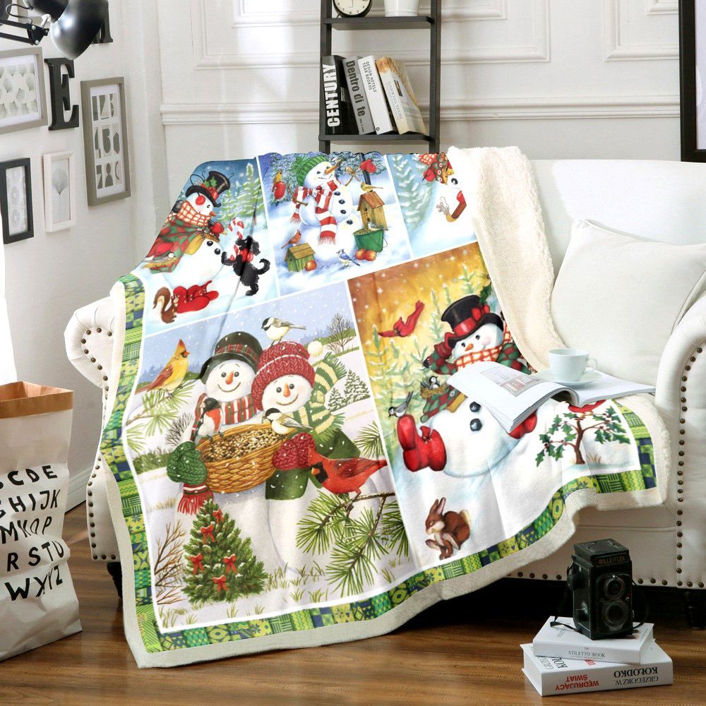 Snowman Sherpa Fleece Blanket