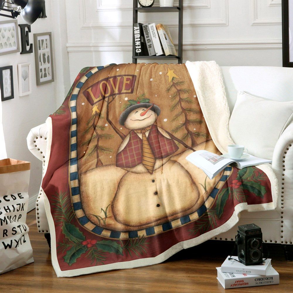 Snowman Sherpa Fleece Blanket