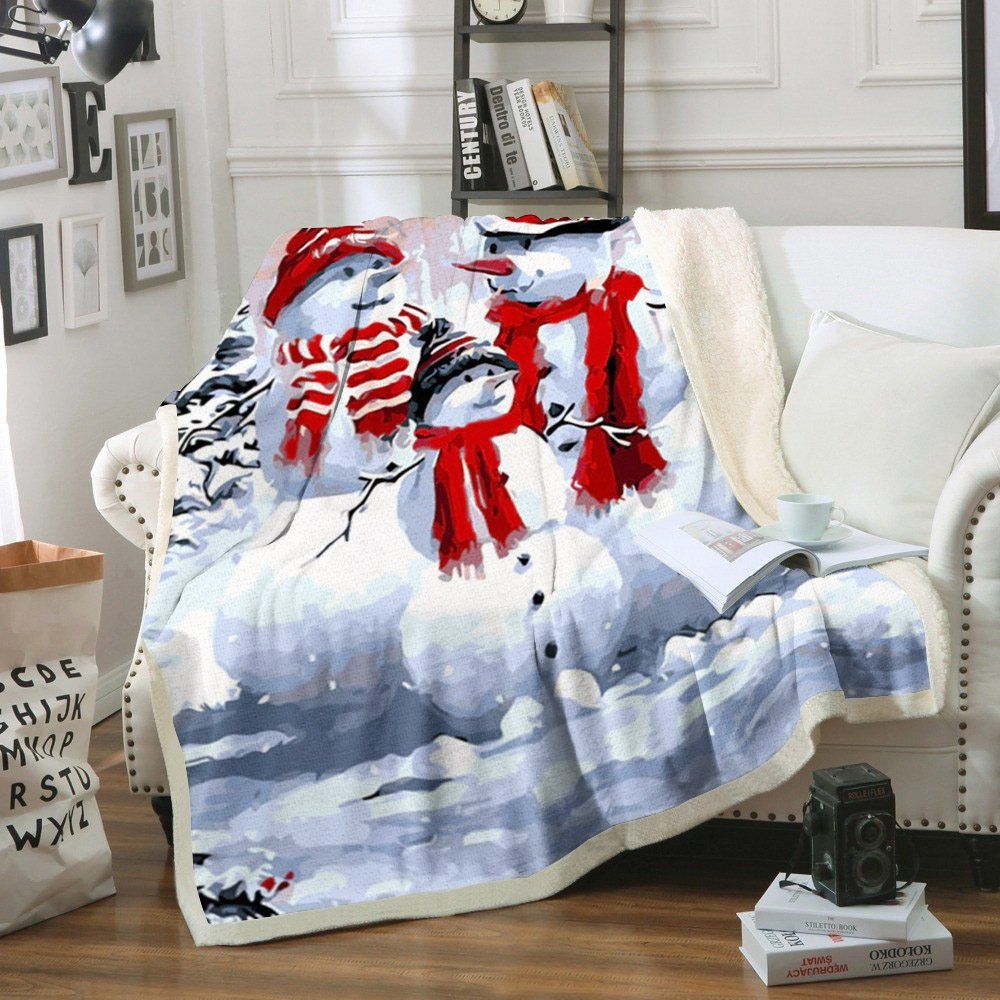 Snowman Sherpa Fleece Blanket