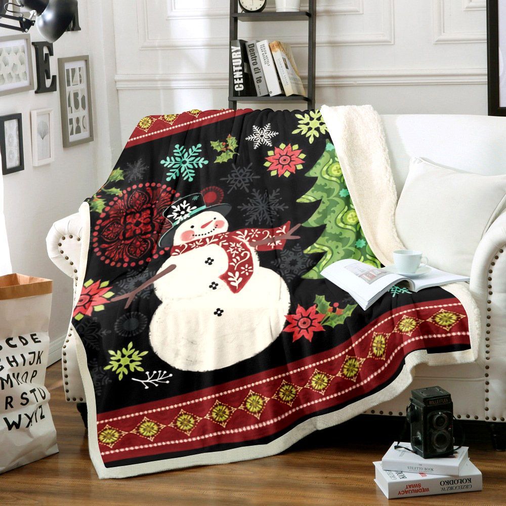 Snowman Sherpa Fleece Blanket