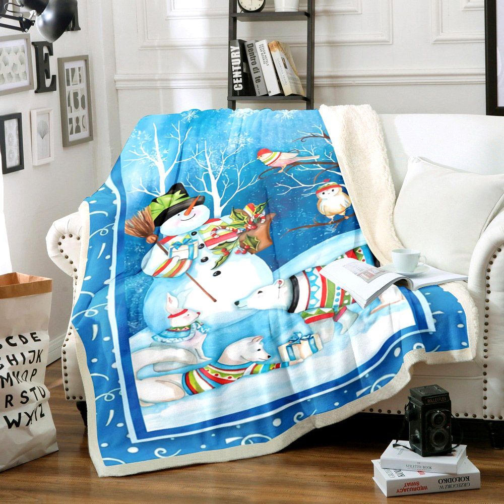 Snowman Sherpa Fleece Blanket